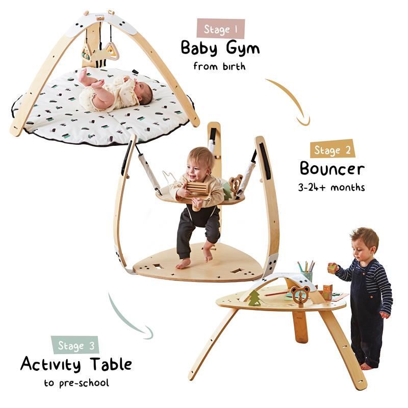 Little Hoppa ® 3-in-1 Wooden Baby Gym, Bouncer and Activity Table