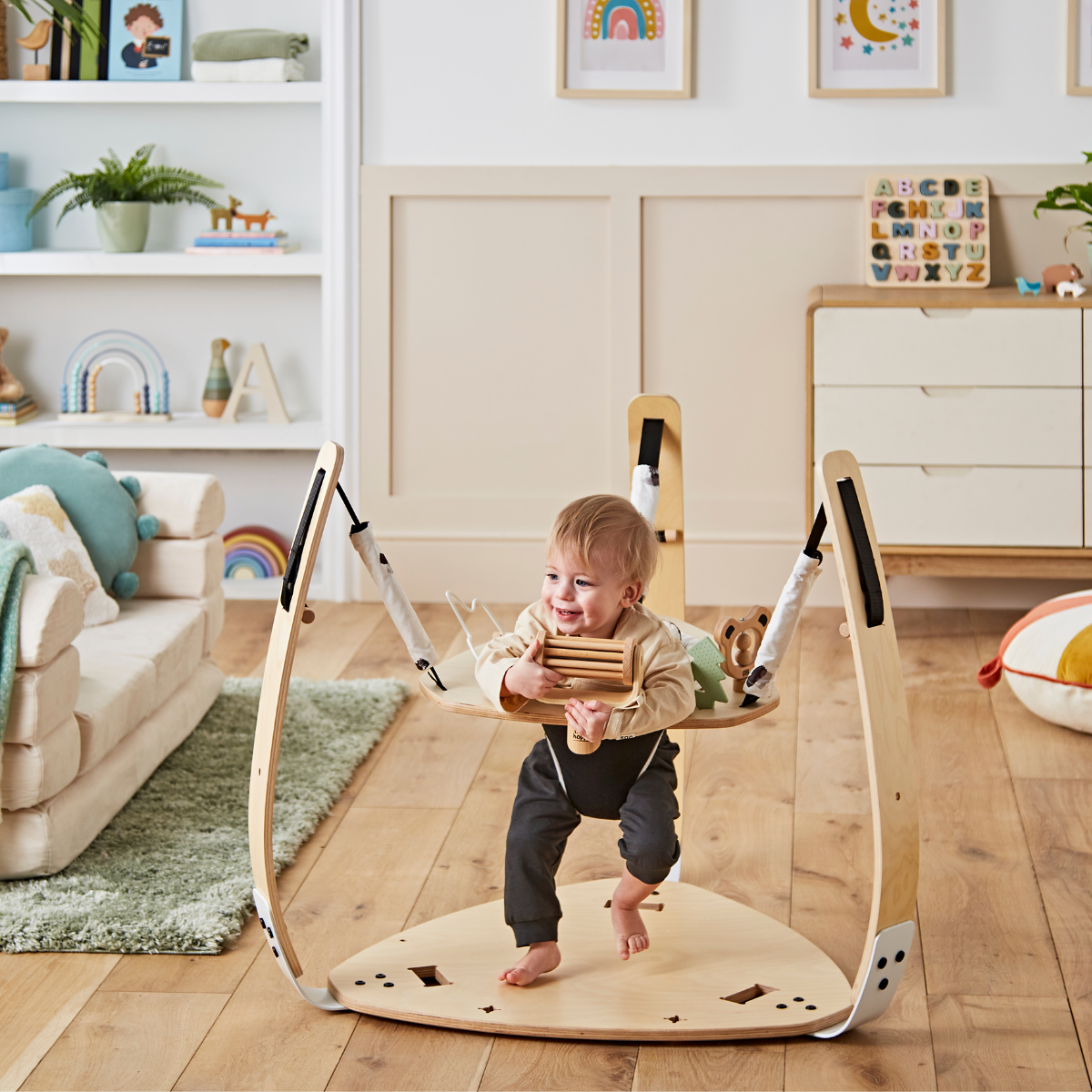 Little Hoppa® 3-in-1 Wooden Baby Gym, Bouncer Activity Table